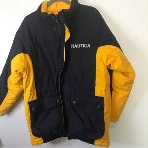 Vintage Nautica Blue Yellow Colorblock Duck Down Winter Jacket Kids Large- 16/18